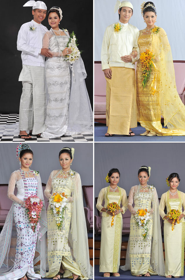 Myanmar Traditional Wedding Gowns are usually made using delicate silk 